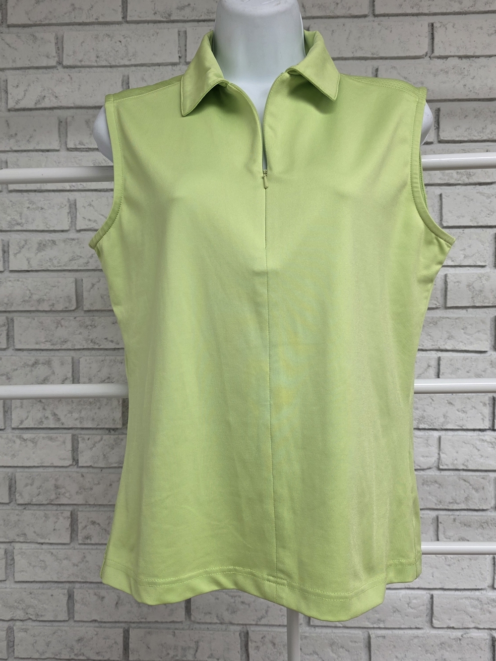 Ashworth Golf Sleeveless Polo Top Lime Green Zip Neck Stretch Size Medium